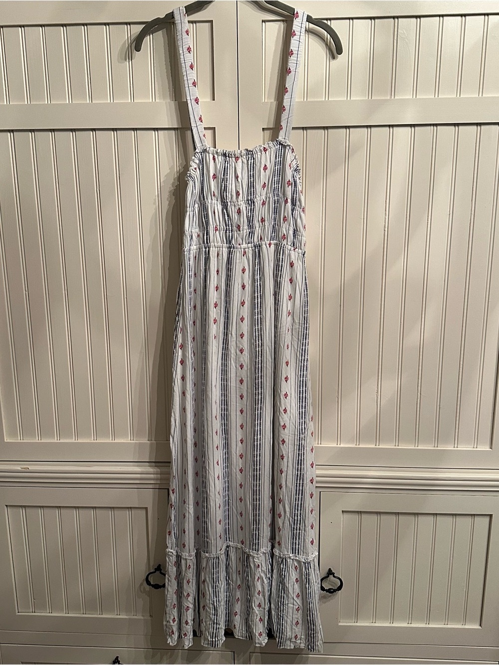 Japna White Maxi Dress with Navy Stripes and Red Accents Size Small